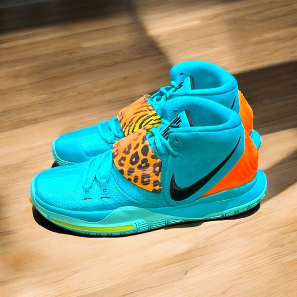 Nike Kyrie 6 Oracle Aqua Teal and Orange High-Top Sneakers - Picture 1 of 4